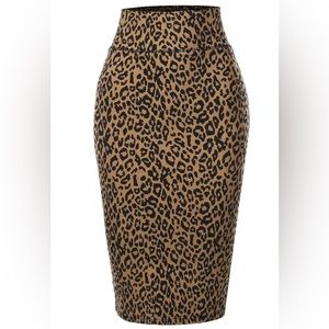 A2Y Women's Basic Solid Ponte Knee Length Slit Techno High Waist Pencil Skirt